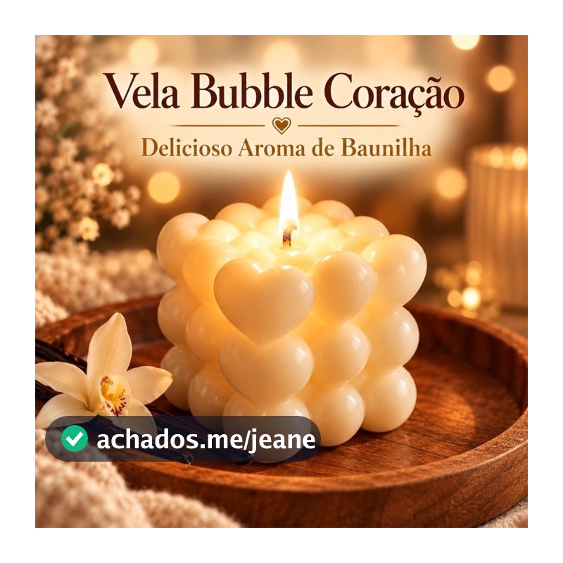 Vela Aromática Bubble Coração Decorativa 120g Baunilha Cera de Soja Artesanal