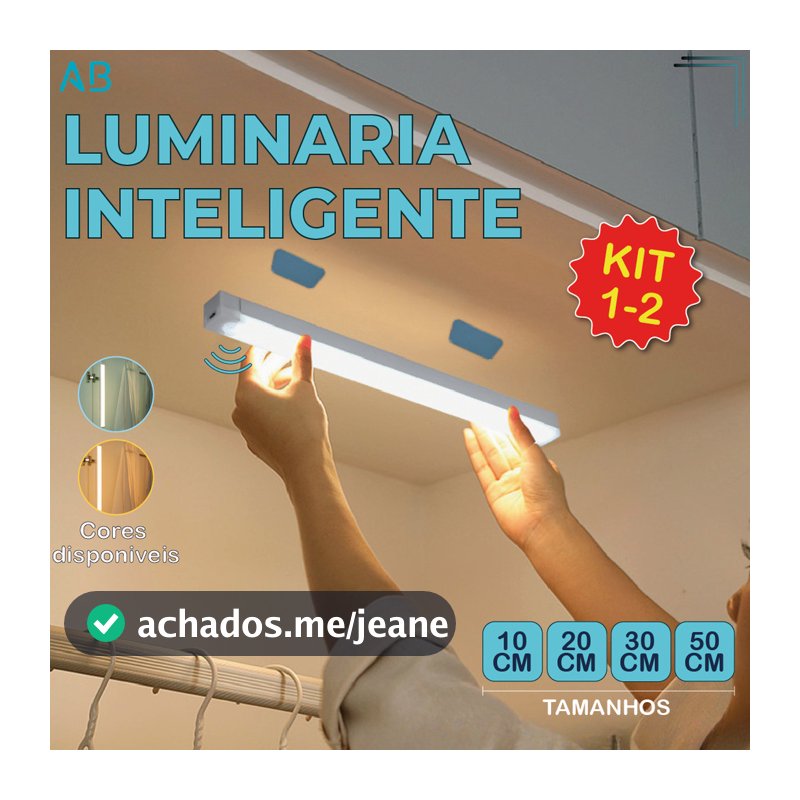 Smart Luminária Inteligente Ultra LED com sensor de movimento sem fio e Recarregável USB fino barra 10/20/30/50c