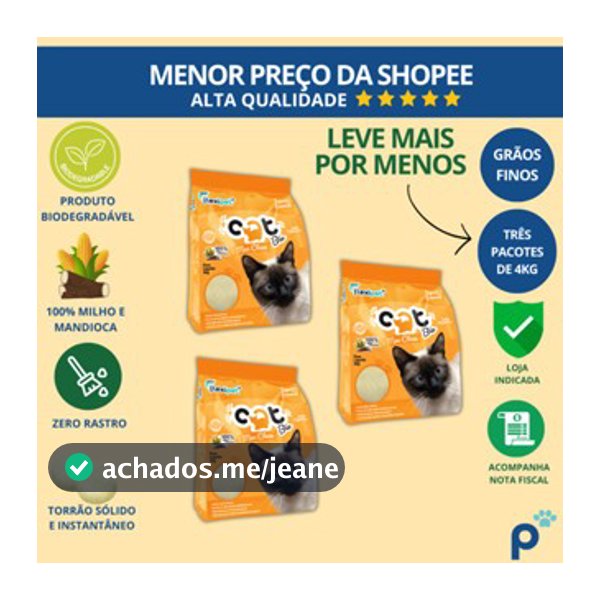 Areia Higiênica Biodegradável Catbio 12 Kg (3 pacotes de 4 kg) - Max Clean - Grãos Finos - novo