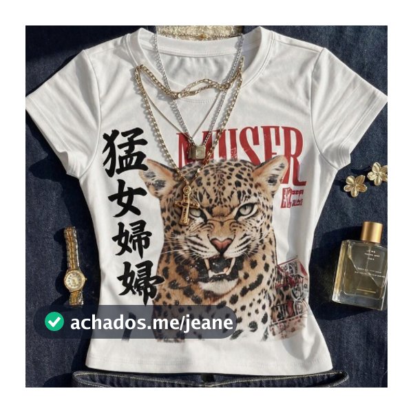 Baby Tee Feminina Cropped Onça Leopardo Japan Look Animal Print Y2k Burguesa Tendência