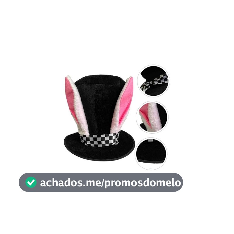 CARTOLA VELUDO PRETA COELHO ALICE PAIS DAS MARAVILHAS ADULTO