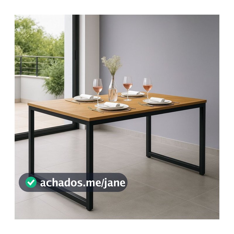 Mesa de Jantar Industrial com Base de Metal e Formato Retangular 120x80 cm