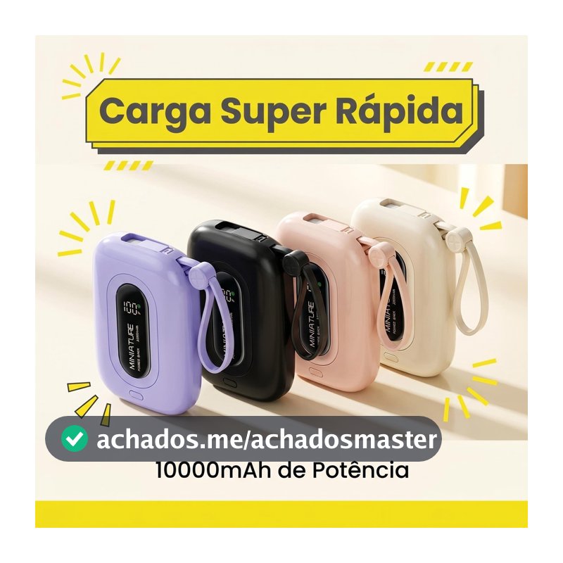 Carrega Super Rápido Power Bank De 10000 MAh Com USB Universal, Compacto, Portátil E Com Exibidor Numérico VIVA