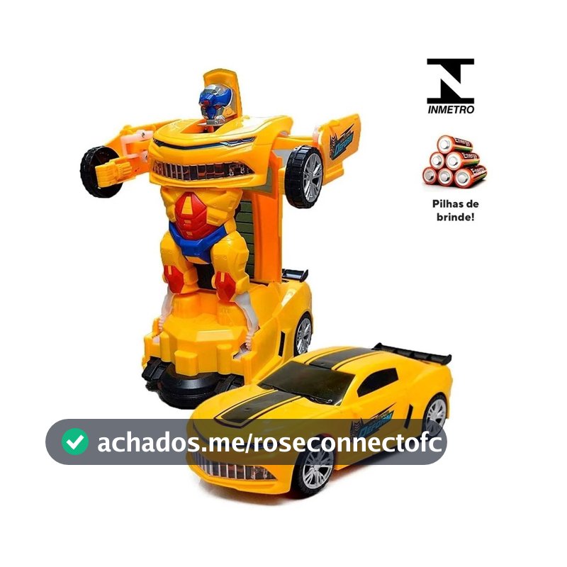 Carrinho que Vira Robô Brinquedo que Transforma Camaro Amarelo com Luz e Som