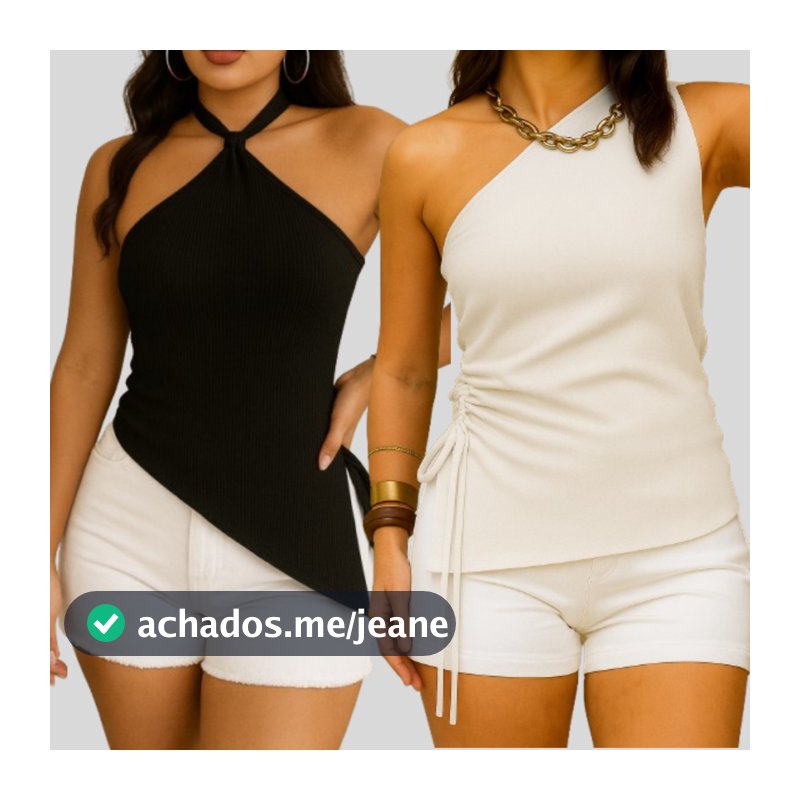 Kit 2 Blusas Femininas Assimétricas – Amarração no Pescoço + Drapeada Canelada