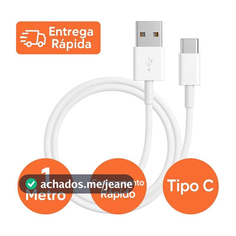 Cabo USB Tipo C Reforçado 1 Metro Carregamento Rápido Turbo Android Compatível iPhone 15