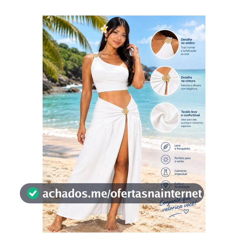 Conjunto Feminino longo Cropped Gola Assimetrica e saia longa com fenda Moda Gringa Elegante para natal e ano novo