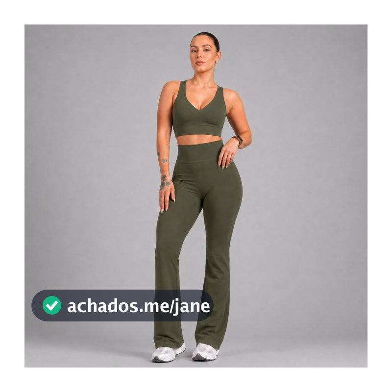 Conjunto Feminino Fitness Calça Flare Bailarina + Top Decote V  Zero Transparência Ideal Dia a Dia