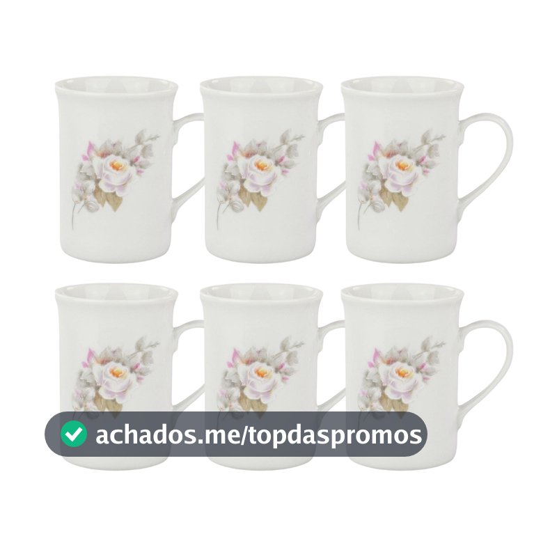 Kit com 6 Canecas 240ml da Porcelana Schmidt – Decoração Eterna