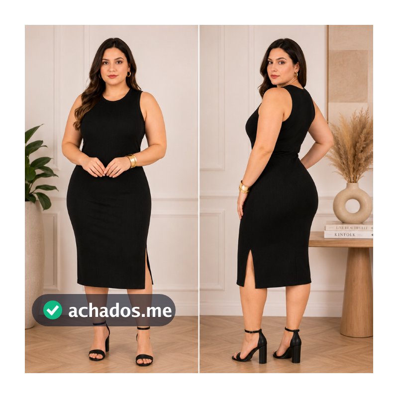 Vestido Midi regata com Fenda lateral Canelado Feminino