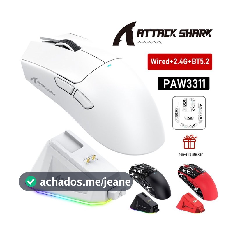Ataque SHARK X11 PAW3311 Mouse Sem Fio Tri-Mode 2.4 Ghz/Com/Bluetooth Touch Base De Carregamento Magnética Para Jogos Ul