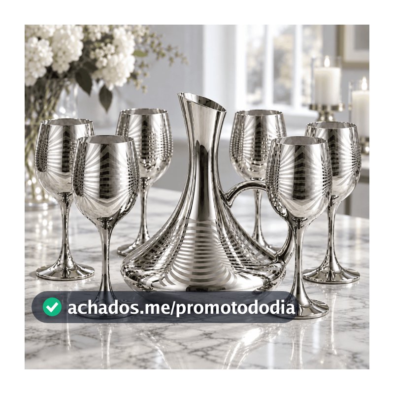 Conjunto de Jarra de Vidro Decanter 1,5L com Detalhes Árabes e 6 Taças Decorativas