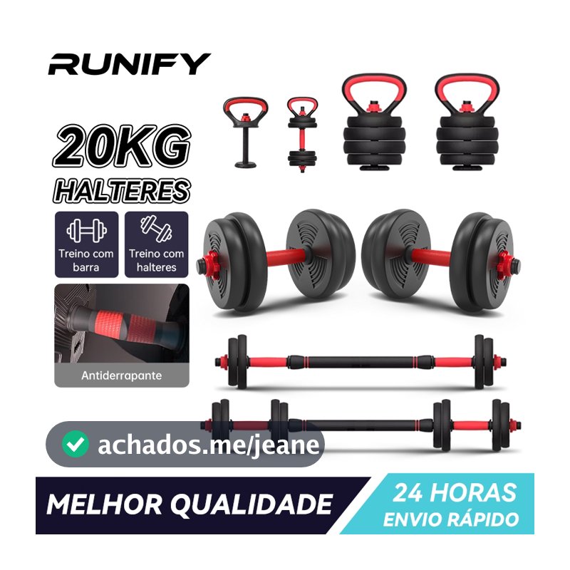 Brinde: munhequeira Kit Halteres Ajustável 6 em 1 Barra, Anilha e Kettlebell Musculação