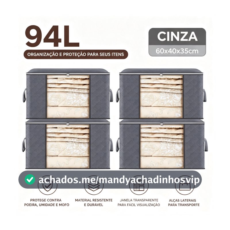Wardrobe Caixa Organizadora 94L para Roupas com Tampa Anti-Poeira/Umidade/Insetos | Ideal para Cobertores e Casacos