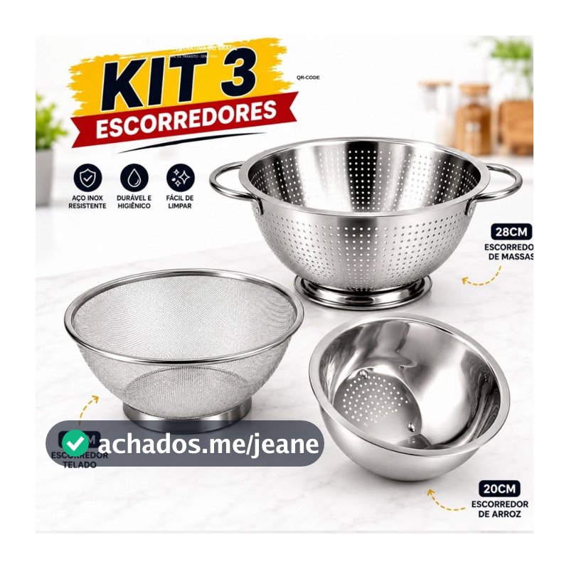 Kit Escorredor Inox Massas Arroz Telado Cozinha Completo