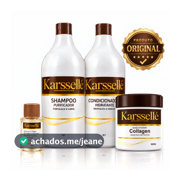 Kit Capilar Completo Karssellé Shampoo e Condicionador 1L + Máscara de Hidratação Colágeno 500g + Óleo Reparador 7ml