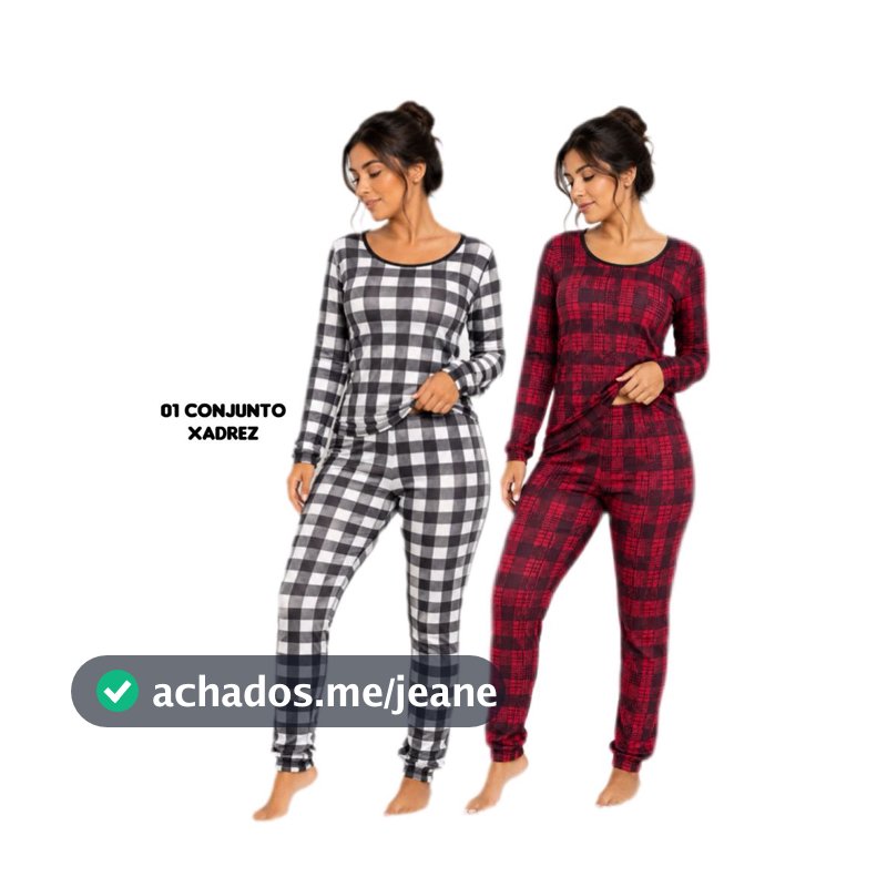 1 Conjunto Píjama Xadrez Feminino Calça e Blusa Manga Longa Fininho Confortável para Dormir Poliéster  Envio Rápido