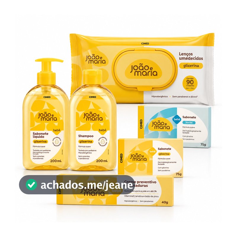 Kit Bebe João e Maria 6 em 1 - Shampoo Sabonete 200ml Sabonete Barra 75 x2 Creme Assadura Lenço 90UN  - CIMED