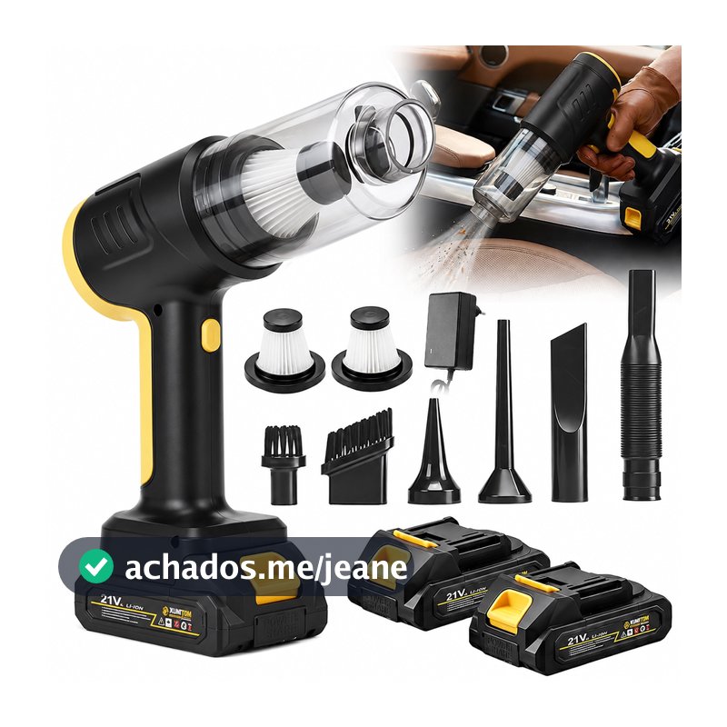 Aspirador Portátil de Pó Sem Fio Soprador 21v 2 Bateria Automotivo Turbo Sem Fio Para Casa e Carro