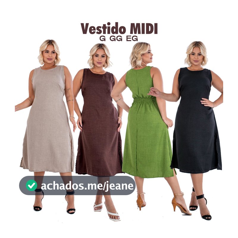 Vestido Midi Plus Size Feminino G GG EG Dunas Linho Premium Fenda Lateral Moda Casual Elegante