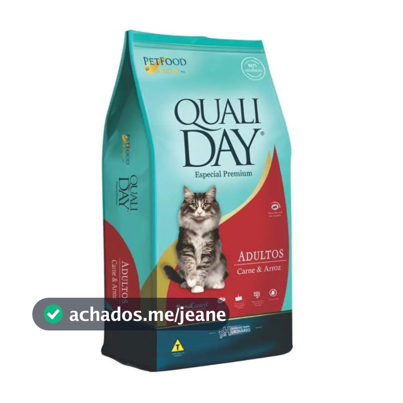 Ração Qualiday Gatos Adultos Sabor Carne e Arroz 10kg - Controle de Bolas de Pelo