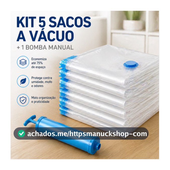 Kit 5 Sacos Organizadores a Vácuo 50x60 + Bomba Manual para Viagem e Roupas, Reutilizável Economiza Espaço