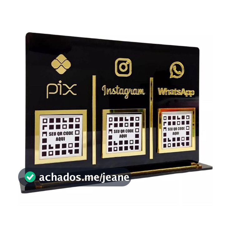 Placa Pix Redes Sociais Acrílico 3 Espaços QR Code Instagram e Whatsapp Entrega Rápida