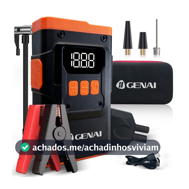 Compressor de Ar Sem Fio + Arranque Emergência 480A + Power Bank - GENAI Multifuncional