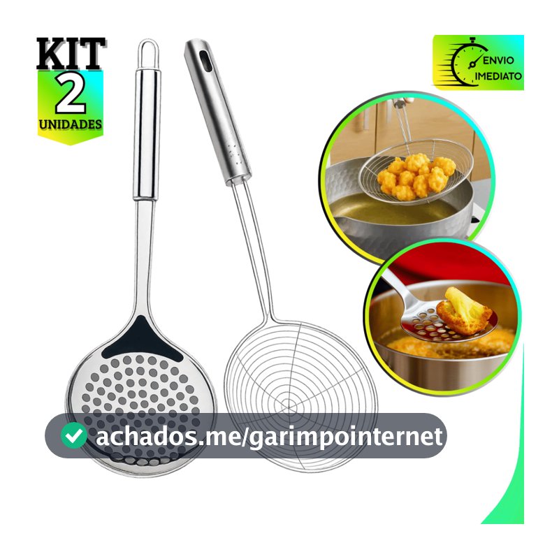 Kit 2 Escumadeiras Inox | Aramada Resistente p/ Cozinha e Fritura em Aço Inoxidável Premium
