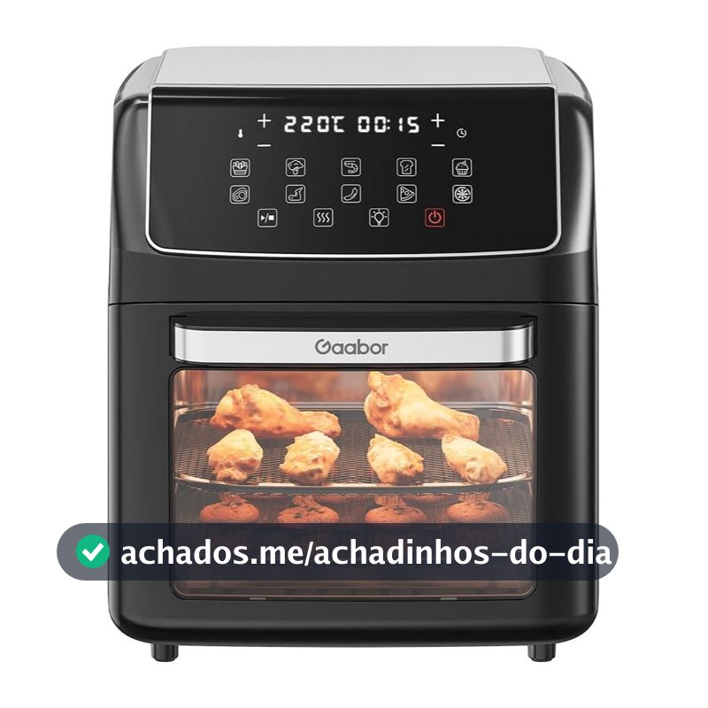 Fritadeira Air Fryer Oven Gaabor 12L Digital Preta 2000W com Janela, Luz Interna e Funções Forno
