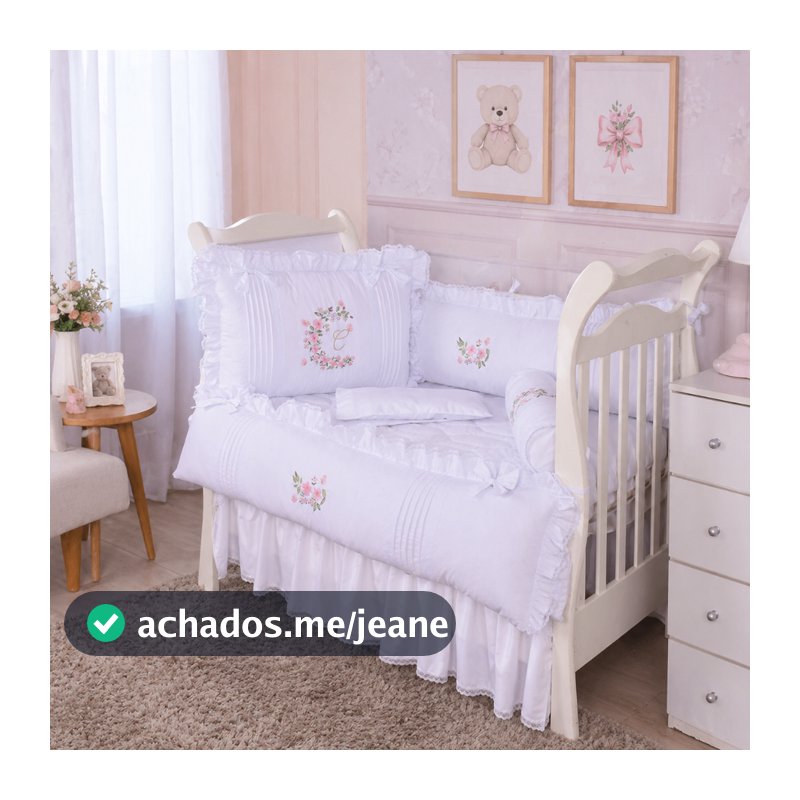 Kit Berço Personalizado Menina Cecília Branco/Floral - 08 Peças