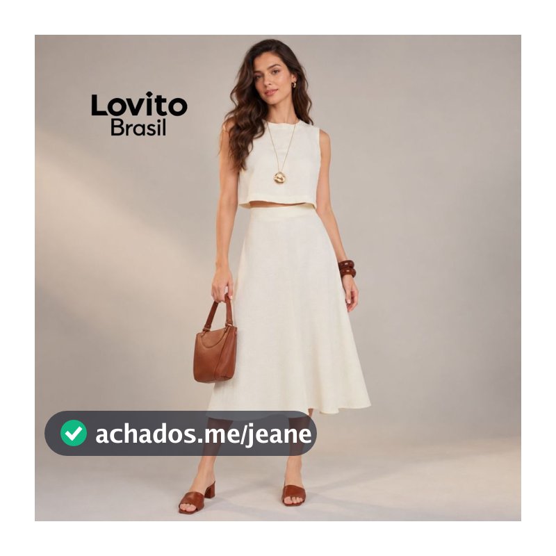 Lovito Conjunto Linho Moda Elegante Liso de Saia para Mulheres KSB679BRL709