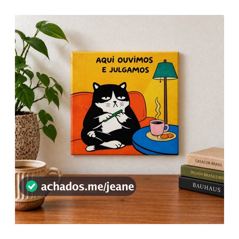 Azulejo Decorativo Gato Aqui Ouvimos e Julgamos Frase Engraçada Decoração Sala Cozinha