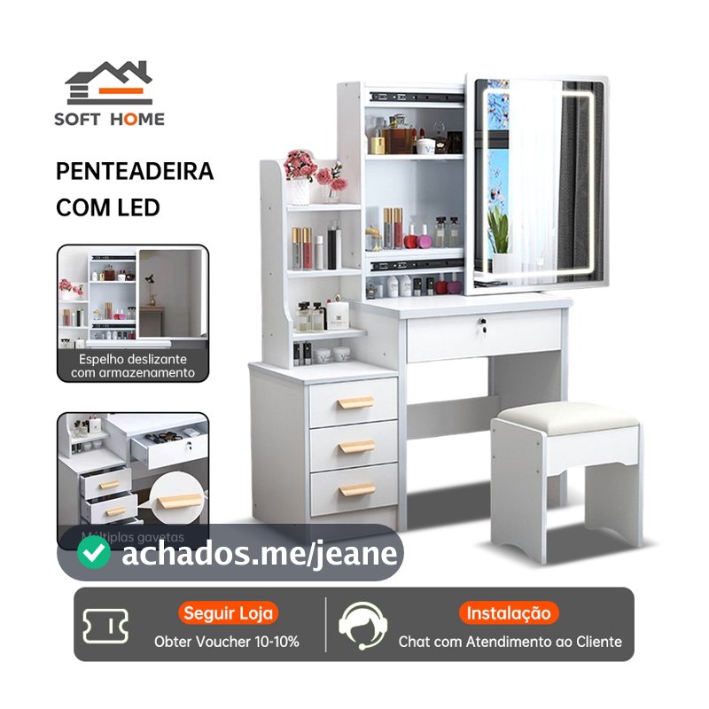 SOFTHOME Mesa de maquilhagem com gaveta, penteadeira doméstica com espelho e amplo espaço de armazenamento