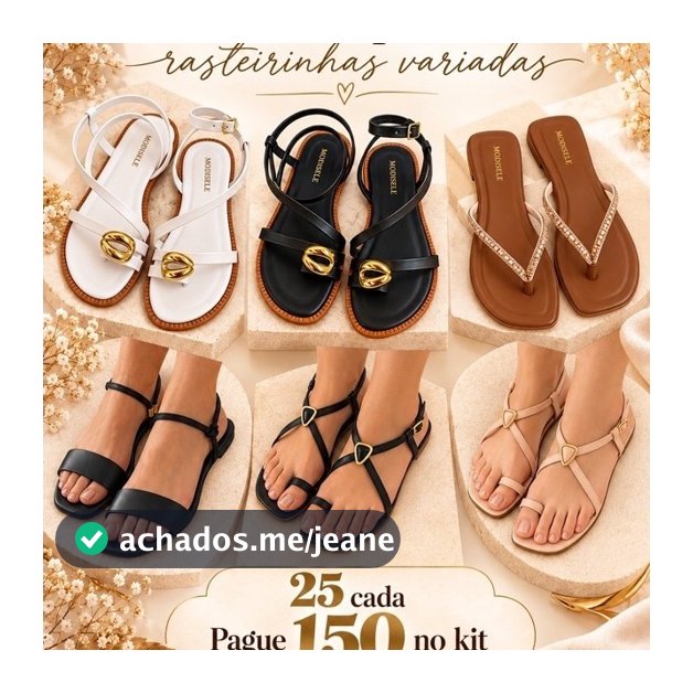 kit com 6 sandalias rasteirinhas confortaveis e versateis