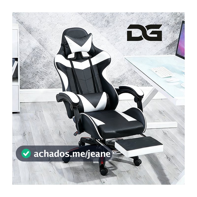 Cadeira gamer Ergonômica Reclinável Altura Ajustável Reclina 180° Couro Sintético Giratória F19