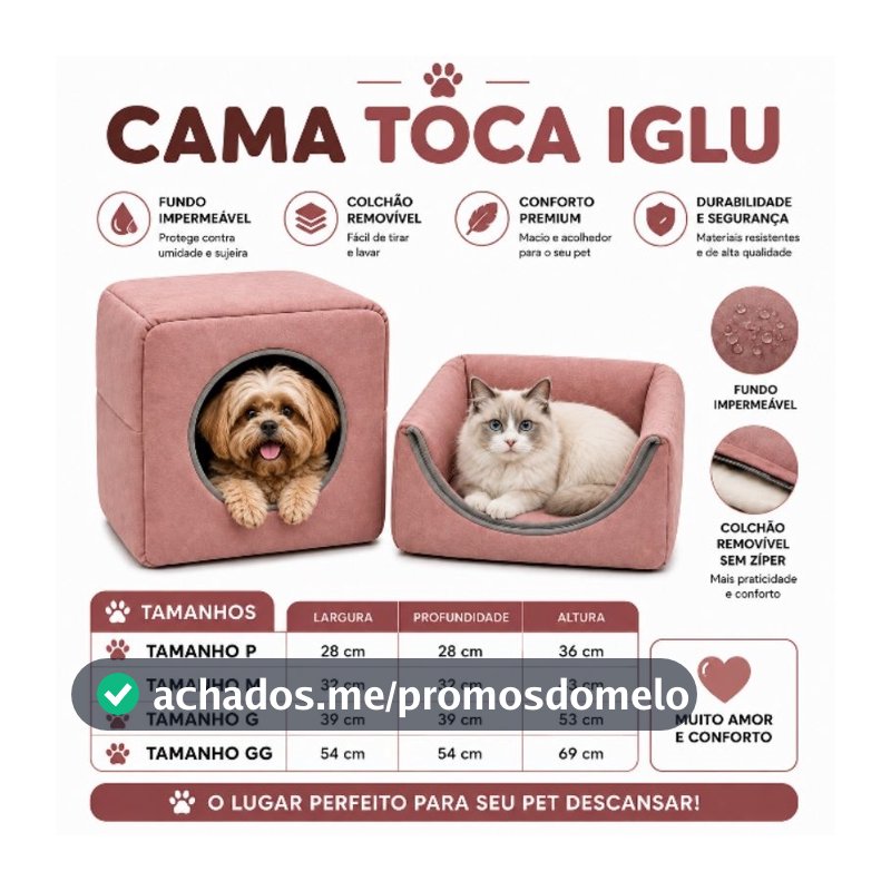 casinha cama toca lglu 3 em 1 para cães e gato tamanhos P,M,G, fundo impermeável almofada removível Premium