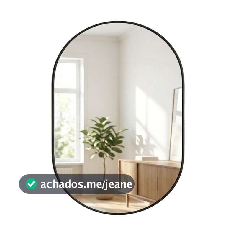 Espelho Pinterest Orgânico Decorativo Grande 64x44cm Borda em Couro 3cm - Mod. Pílula
