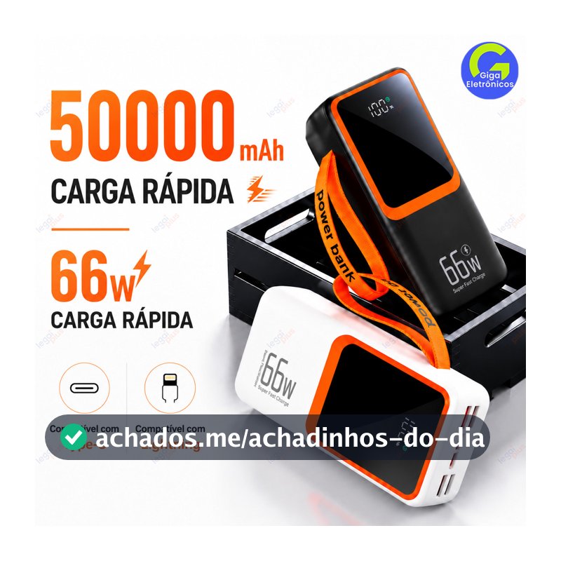Power Bank 50000mAh Portátil Carregador Rápido PD 22.5W Bateria de Alta Capacidade