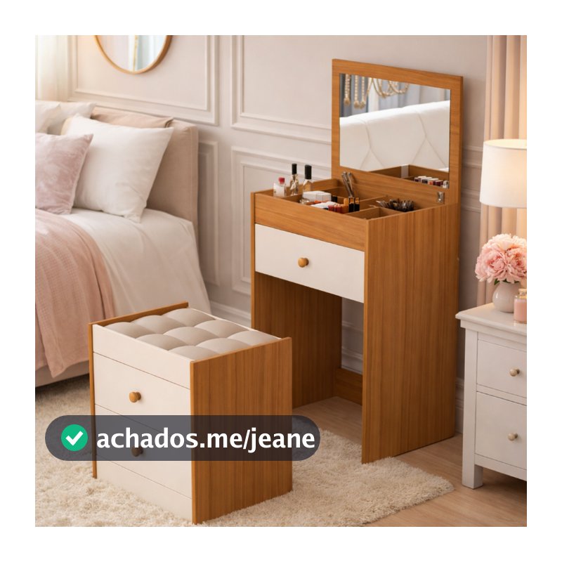 Penteadeira Comoda Com Espelho Camarim Banco 3 Gavetas Quarto Closet Estudio Maquiagem