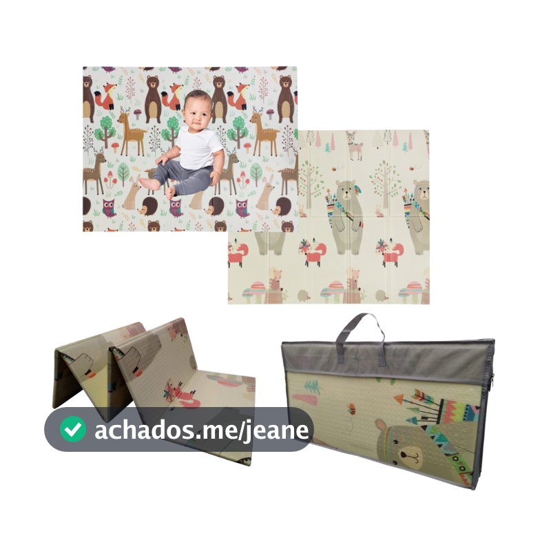 Tapete Infantil de Atividades Bebê Dobrável Dupla Face Infantil Tatame Tribo Animal 150 x 200 Ibimboo