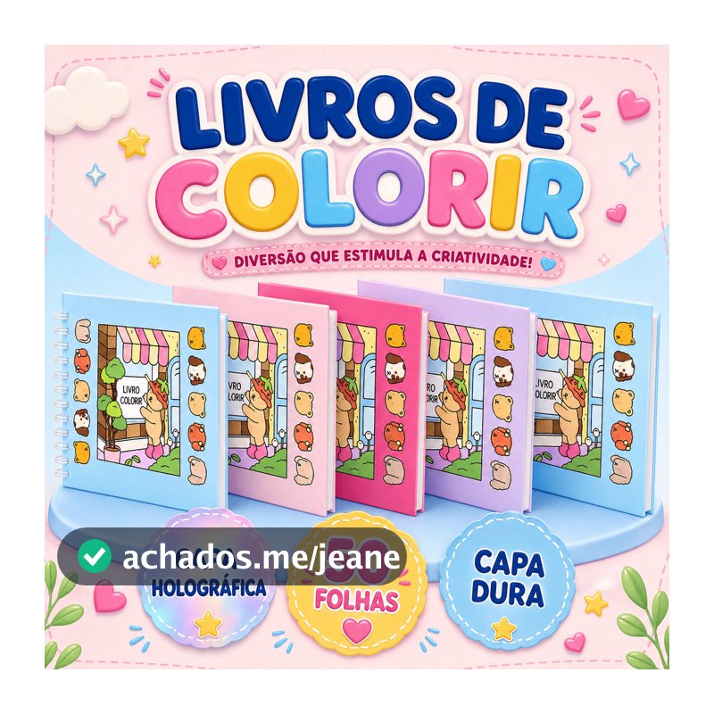 Kit Livros para Colorir Infantil Capa Dura Holográfica 50 Folhas Antiestresse 10 a 50 Unidades