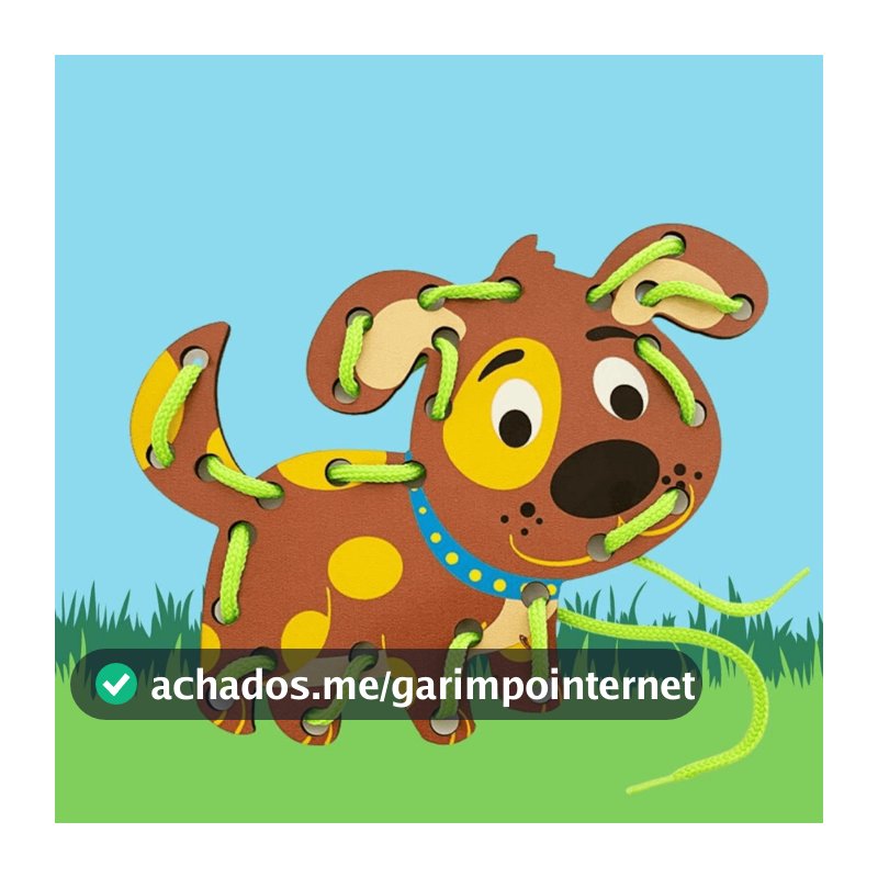 Kit 3 Alinhavo de Madeira Brinquedo Educativo Bicho Animal MDF e Cordão