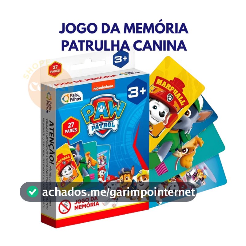 Jogo da Memória Patrulha Canina Infantil – 27 Pares | Rouba Monte Brinquedo Educativo Personagens Paw Patrol