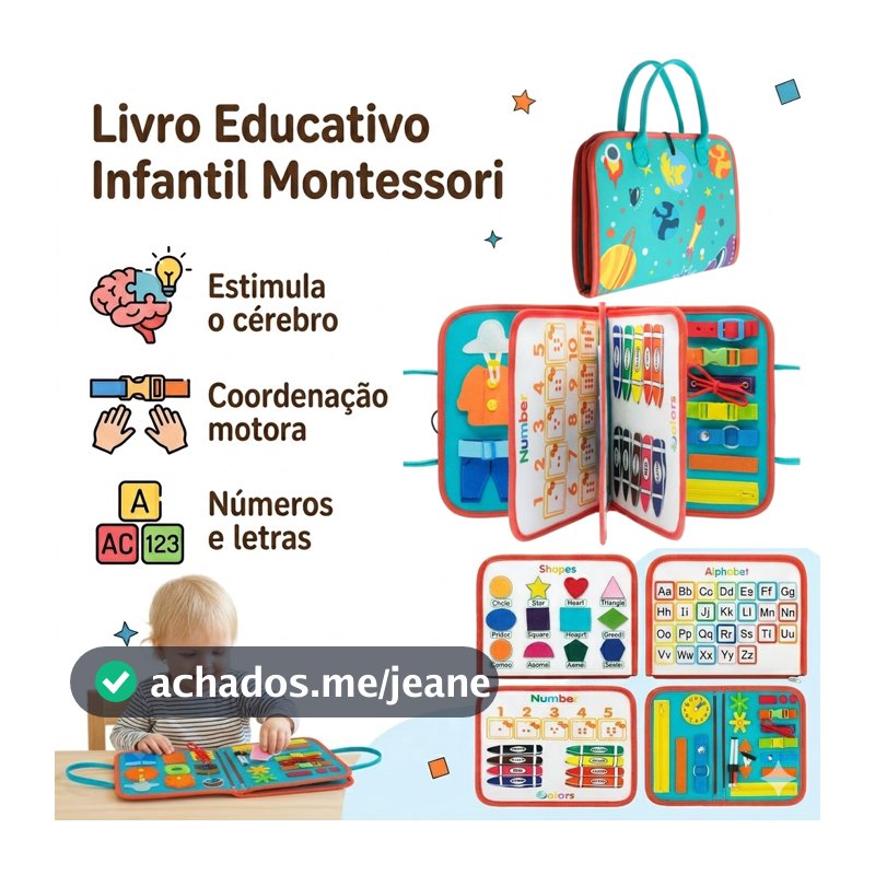 Montessori Livro Sensorial Infantil Educativo Busy Book 2 em 1 | Aprender Cores Números Formas + Coordenação Motora Fina