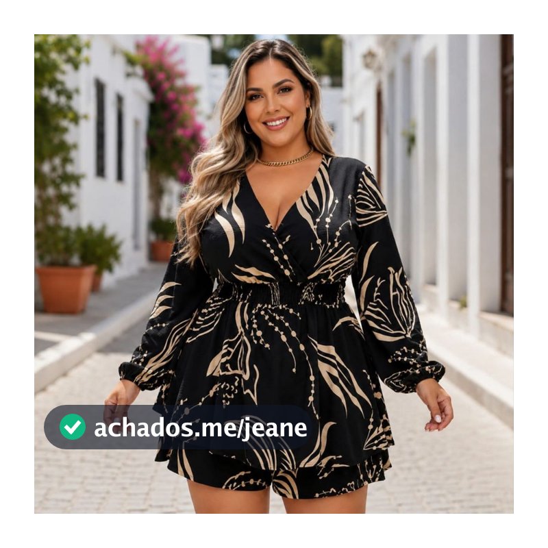 Macaquinho Plus Size Macacão Curto Vestido Short Saia Manga Curta Manga Longa Feminino G1 G2 G3