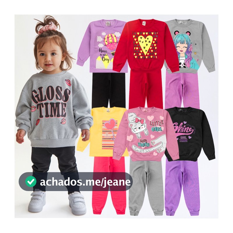 Kit 4 Peças Conjunto Moletom Infantil Menina 1 ao 16 Feminino Outono Inverno