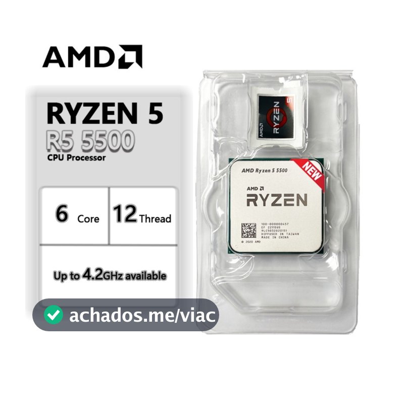 Processador AMD Ryzen 5 5500, 6-Core, 12-Threads, 3.6GHz (4.2GHz Turbo), Cache 19MB, AM4 Novo S/Caixa
