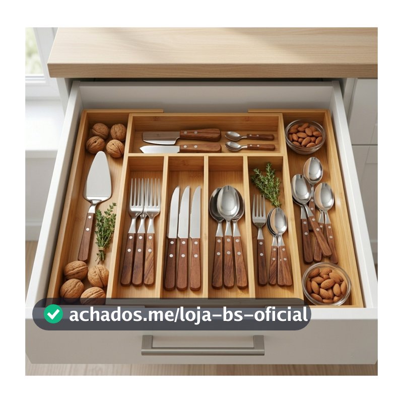 Organizador De Talheres Gaveta Bambu Extensível 7 Divisórias