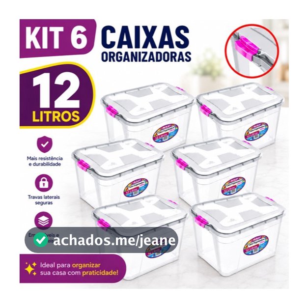 Kit 6 Organizadoras Transparente 12L Cesto Cristal Brinquedos Roupas Ferramentas Casa Doméstico